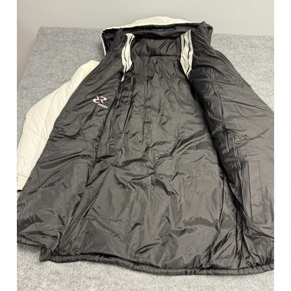 VTG Rooky‎ Men's Reversible Hooded Puffer Jacket Black Cream Size L - NEW